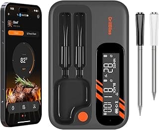 Wireless Meat Thermometer - 5G Wi-Fi and 5.4 Bluetooth Meat Thermometer Digital Wireless for Grilling and Smoking with IP67 Dual Probes and Backlight LCD Display for BBQ, Smoker, Oven, Grill