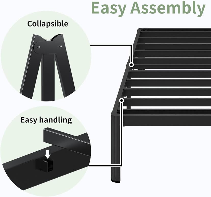 7 Inch Low Queen Bed Frame with Rounded Corner Legs, 2000 LBS Heavy Duty Metal Slats Support Queen Platform Bed Frame No Box Spring Needed, Easy Assembly, Black