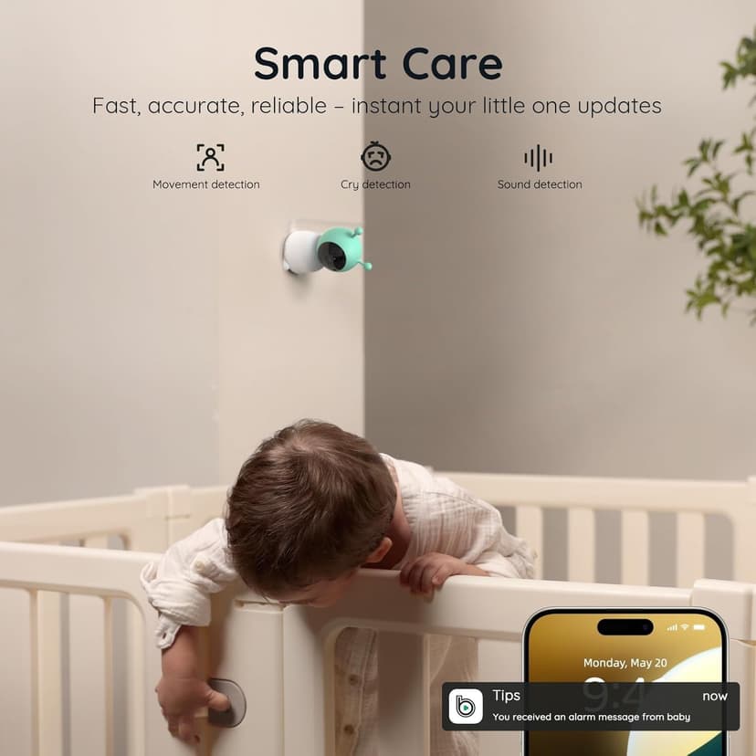 BOIFUN 2K WiFi Baby Monitor with Camera and Audio, Soothing Night Light, APP & 5" Split-Screen Control, Motion/Cries/Noise/Customizable Alarm Zones Detect, Auto Tracking, Humidity&Temperature Detect
