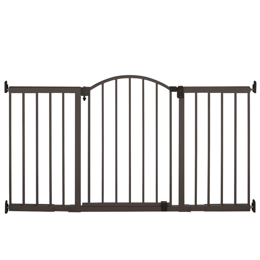 Summer Infant Metal Expansion Extra Wide Safety Pet and Baby Gate, 44"-71" Wide, 36” Tall, Hardware Mounted for Dog and Child Safety, Fits Large Opening or Doorway, Auto Close Walk Thru Door - Bronze