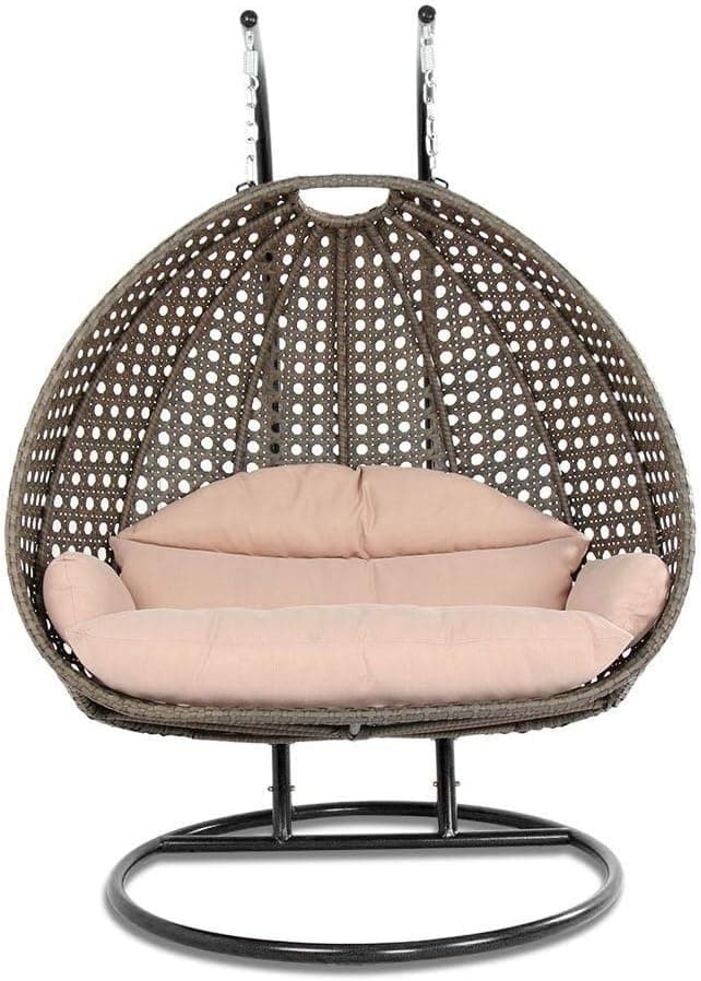 Island Gale Luxury 2 Person Outdoor Patio Hanging Wicker Swing Chair ( X-Large, Latte Rattan/Latte Cushion)