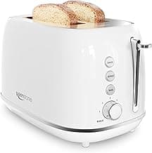 Keenstone Toaster 2 Slice, Retro Wide Slot Stainless Steel Toaster with 6 Browning Levels, Reheat & Defrost, for Bagel, Toast, Bread, Kitchen Essentials, Removable Crumb Tray, White