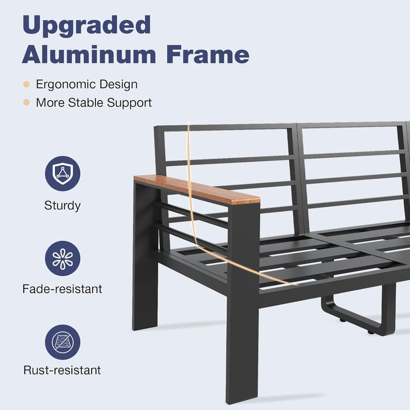 Aoxun Aluminum Patio Furniture Set 7 Seats, Oversized Outdoor Sectional with Washable Thick Cushions, Coffee Table and Waterproof Cover, Patio Conversation Sets for Porch, Balcony, Deck