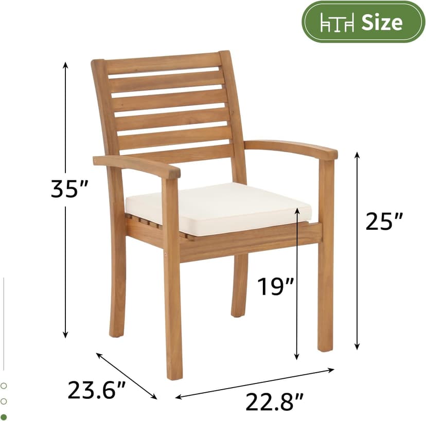 OC Orange-Casual Stackable Patio Dining Chairs Set of 4, Outdoor Acacia Wooden Chairs w/Armrest & Removeable Fabric Cushion, for Porch, Backyard, Garden, Indoor, Beige