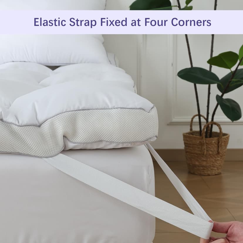 WhatsBedding Memory Foam Mattress Topper 2 Inch King, Pressure-Relieving Cooling Mattress Pad with Secure Strap Design for Back Pain, Soft and Supportive Bed Topper