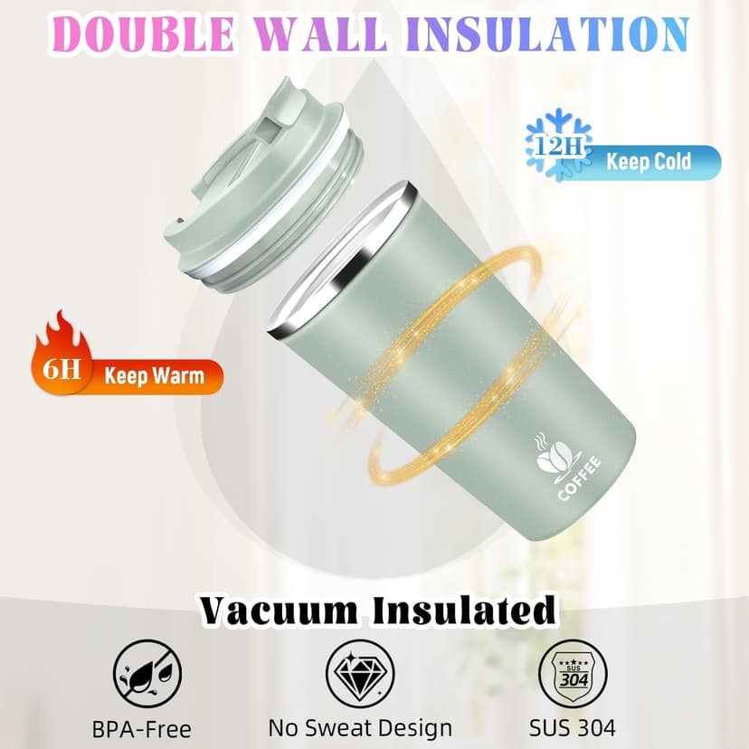 Hwawhin 17oz Insulated Travel Coffee Mug with Flip Lid – Leakproof Stainless Steel Insulated Coffee Tumblers, Reusable Coffee Cup for Hot & Cold Drinks, Perfect for Camping & On-the-Go