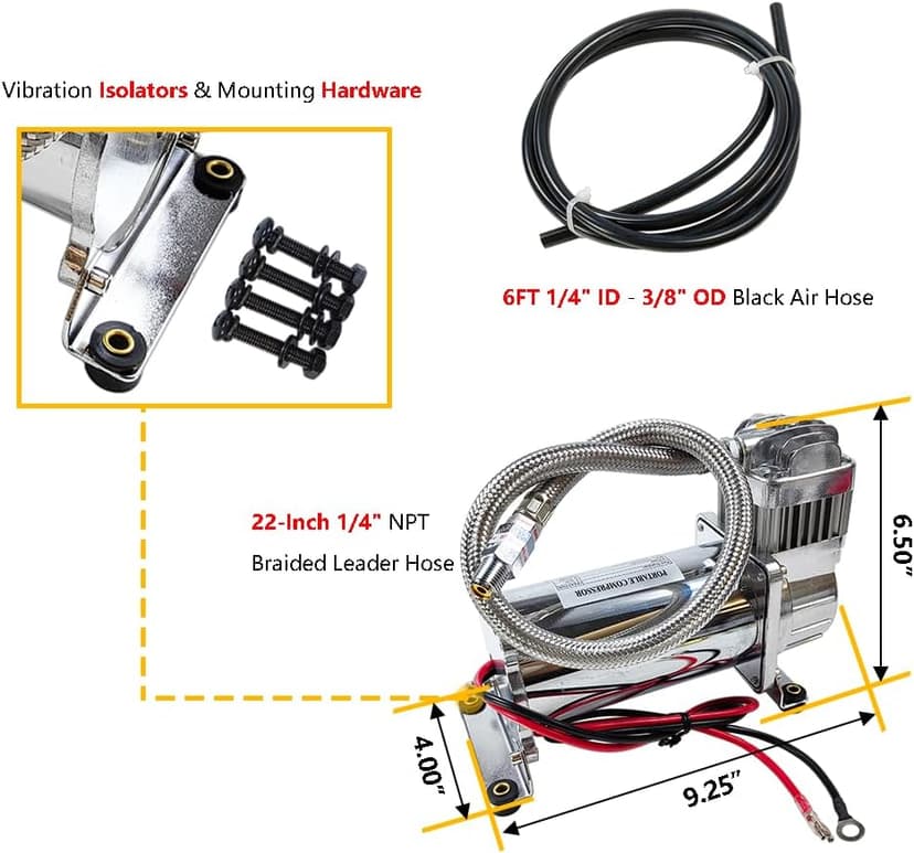 Medium Duty Onboard Air System/Kit 150 PSI Compressor 12V With 2.5 Gallon (9.5 Liter) Train/Air Horn Tank