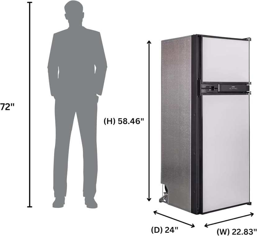 12V/DC Refrigerator Freezer 10cf Stainless for RV Boat Off-Grid 2 Doors