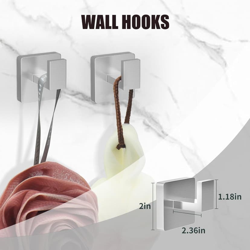 5 Piece Brushed Nickel Towel Bar Set Bathroom Hardware Set Brushed Nickel Bathroom Accessories Set with 2 Towel Hook, Stainless Steel Wall Mounted Bathroom Towel Rack Set Square 16-Inch