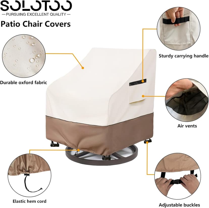 Patio Chair Covers Waterproof Patio Furniture Covers, 33W x 35D x 36H Inches Swivel Outdoor Chair Cover 2 Pack (Beige)