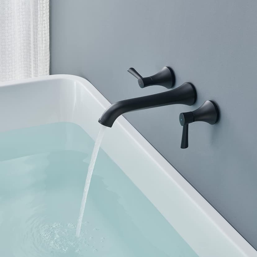 Tub Faucet Wall Mount Roman Tub Filler Black Brass Bathtub Faucets with 2 Handles
