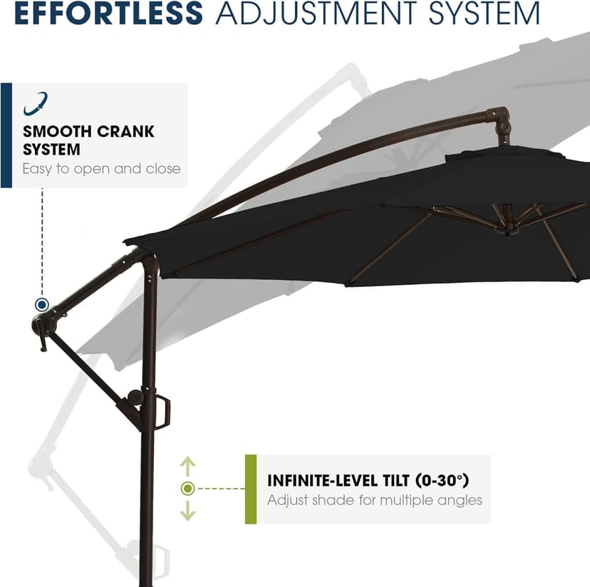wikiwiki 10ft Patio Umbrellas Offset Outdoor Umbrella Cantilever Hanging Umbrellas w/Infinite Tilt, Fade Resistant Waterproof RECYCLED FABRIC Canopy & Cross Base, for Yard, Garden & Deck, Carbon