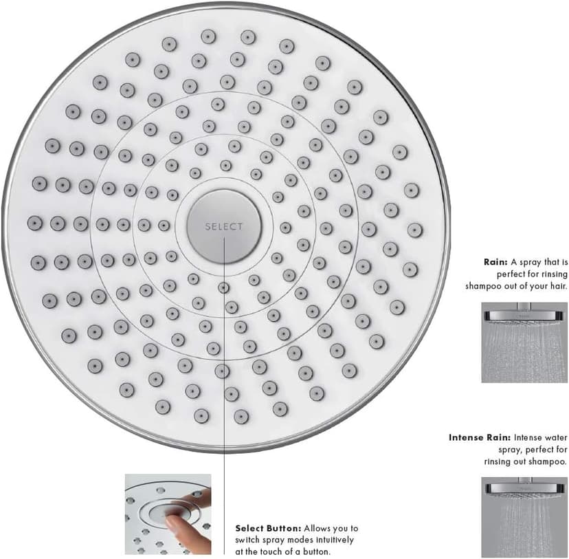 hansgrohe Croma Select S 7-inch Water Saving Low Flow Showerhead Modern 2-Spray Rain, IntenseRain with QuickClean in Chrome, 04388000