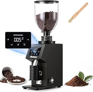 Huanyu Commercial Coffee Grinder with 64mm Flat Burr Anti-Flying Grounds Outlet 26oz Lotus Hopper 8 Stepless Settings Electric Coffee Grinders with Smart Touchscreen for Cafés Restaurants