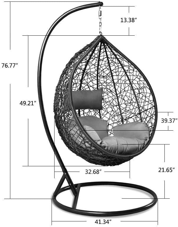 Island Gale Hanging Basket Chair Outdoor Front Porch Furniture with Stand and Cushion (Brown Wicker, Turquoise Cushion)