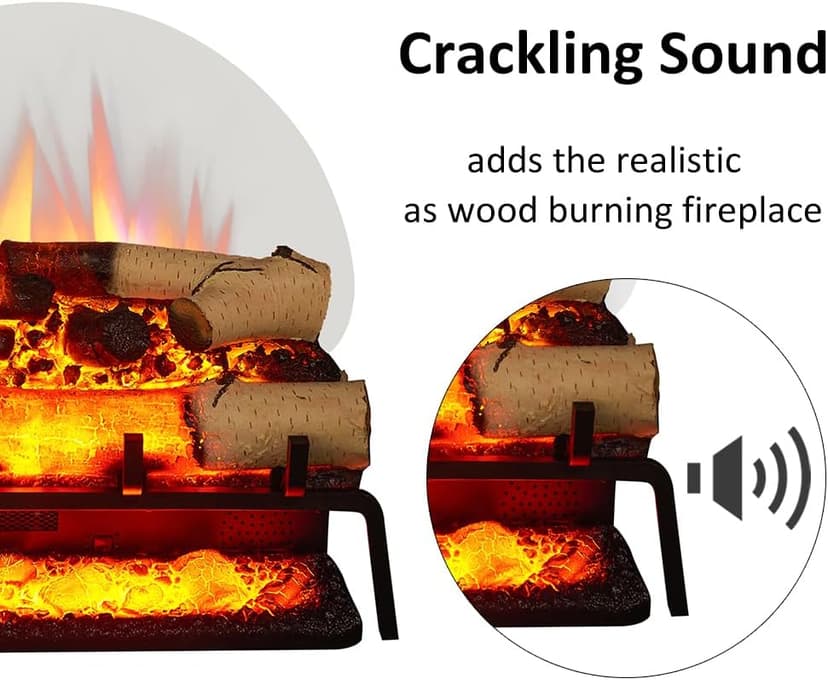 LegendFlame 23" W Free Standing Electric Fireplace White Birch Log Set (EF290A-WB), Fireplace Insert, Heater 750W/1500W, Crackling Sound, Remote Control