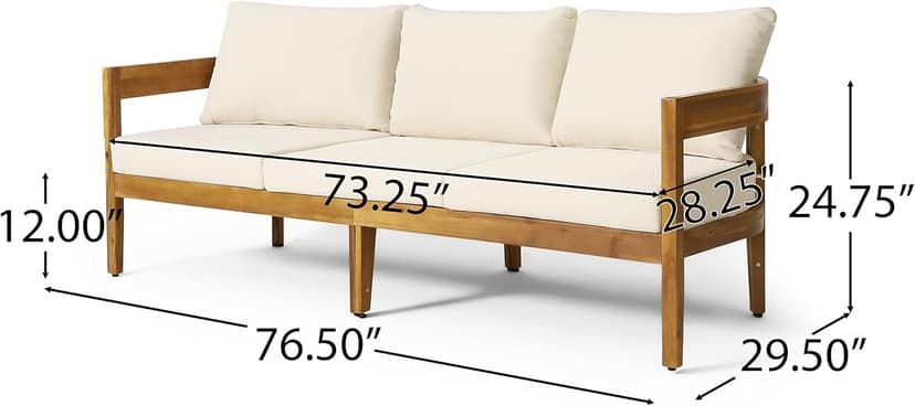 Christopher Knight Home Brooklyn Outdoor 3 Seater Sofa with Cushions - Acacia Wood - Teak/Beige
