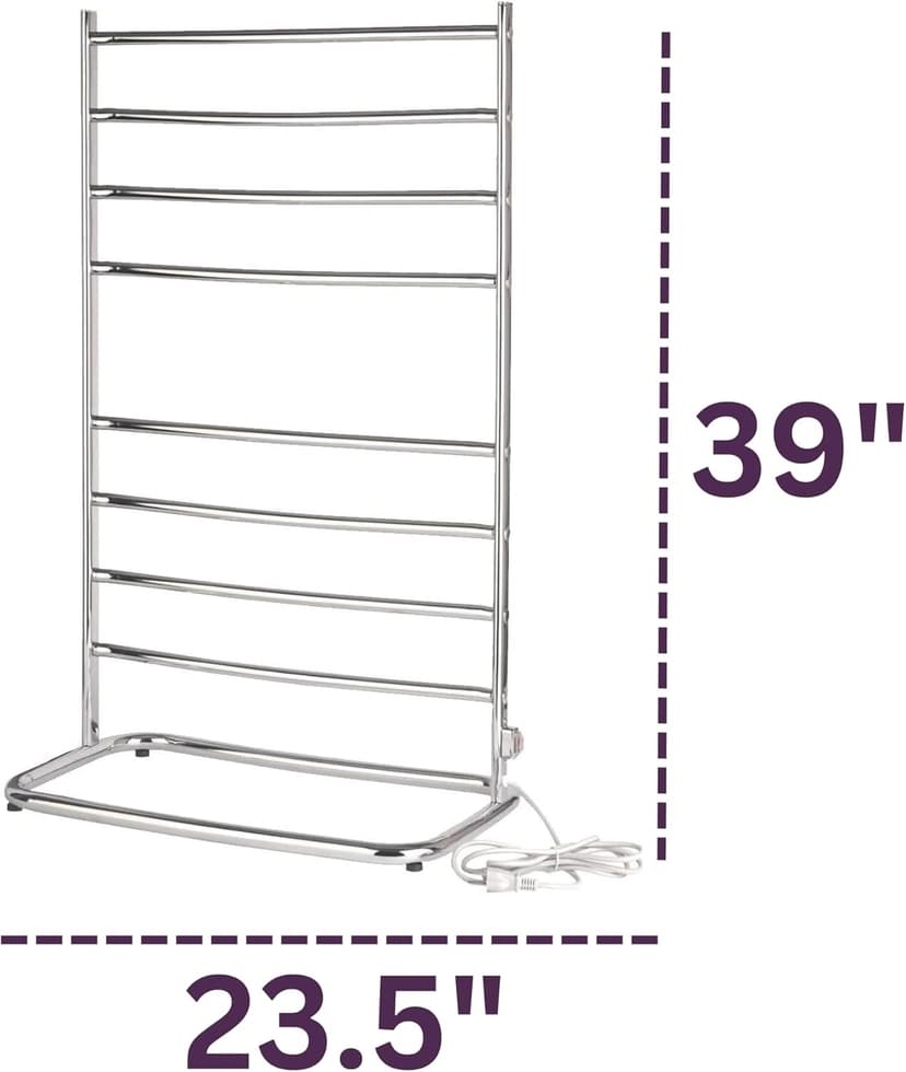 Hyde Park Towel Warmer - Free-Standing Towel Warmer Rack for Drying Towels and Garments - 39-Inch Chrome Finish Frame with 8 Bars - Model WHC