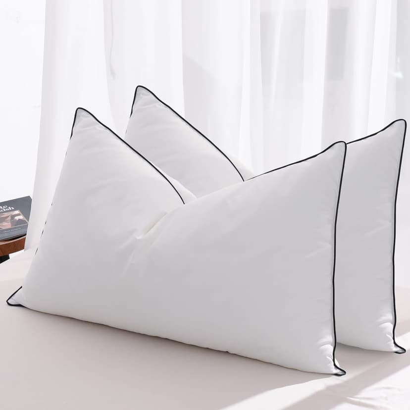 Feather Down Pillows King Size Set of 2, Luxury Hotel Collection Bed Pillow 2 Pack, Airyfil™ Powered Fillings & Feathers Pillow，Fluffy Plush for Side Sleepers, Medium Firm, 20x36 in.