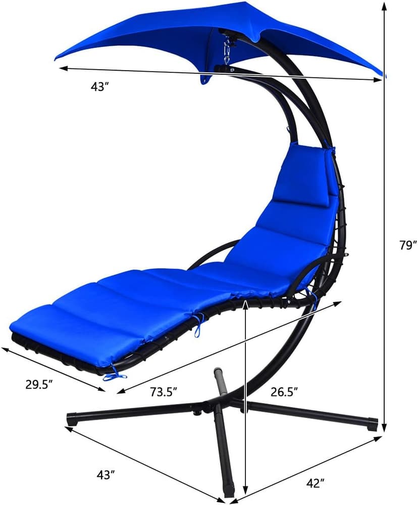 S AFSTAR Hammock Chair with Stand, Hanging Chaise Chair with Removable Canopy & Built-in Pillow, Hanging Curved Chaise Lounge Chair Swing for Porch Patio Poolside (Navy)