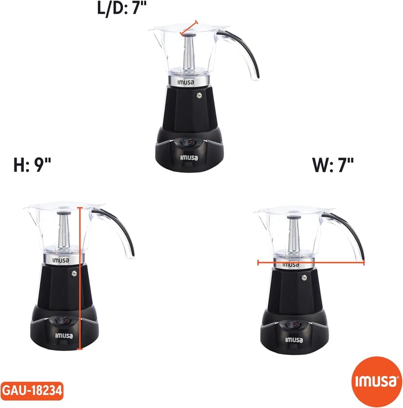 Imusa 6 or 3cup Electric Espresso Maker, Black
