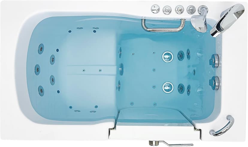 Ella Capri 30"x52" Acrylic Air + Hydro Massage and Heated Seat Walk-In Bathtub with Right Outward Swing Door, 2 Piece Fast Fill Faucet, 2" Dual Drain