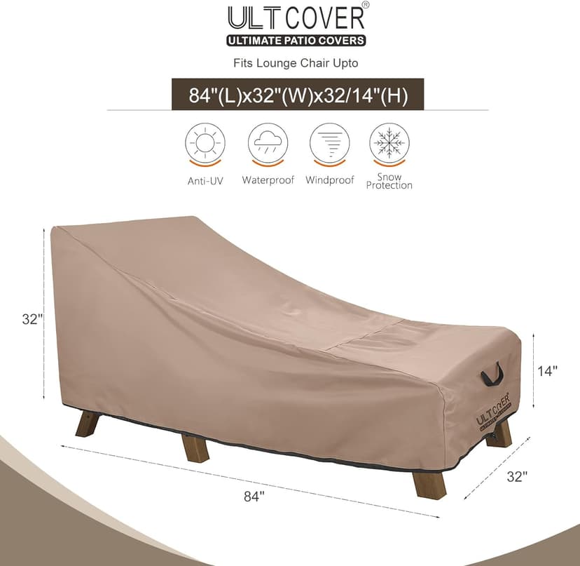 ULTCOVER Waterproof Patio Lounge Chair Cover Heavy Duty Outdoor Chaise Lounge Covers 2 Pack - 84L x 32W x 32H inch