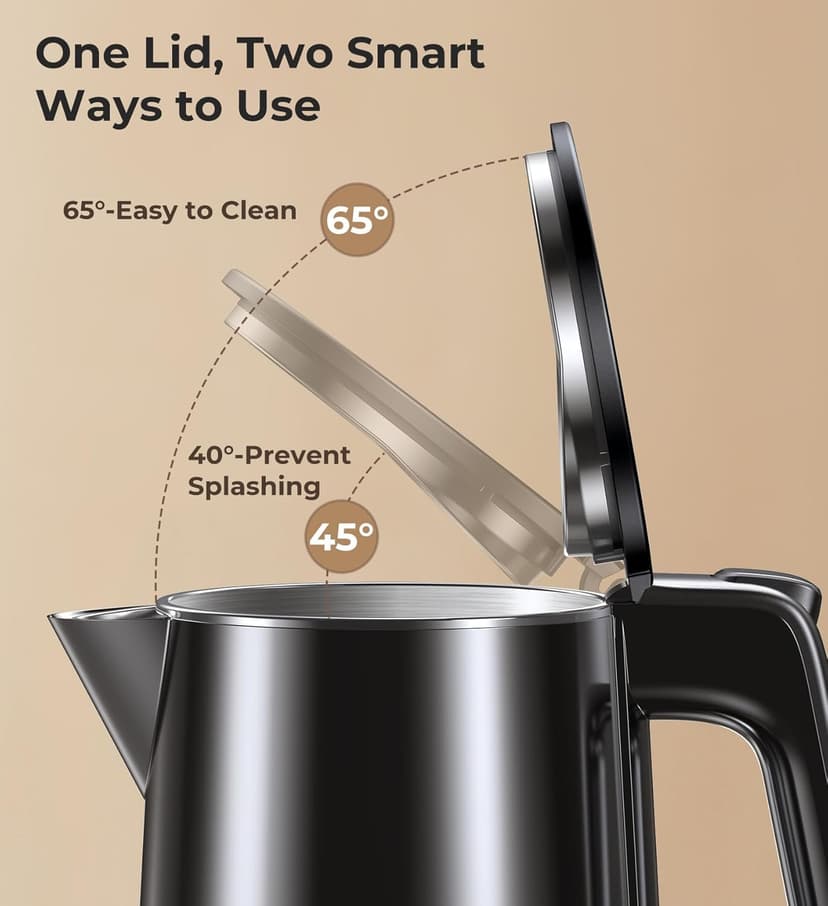 Electric Kettle 1.0L 1200W, 7 Temp Settings, 4H Keep-Warm, Fast-Boil Stainless Steel Electric Tea Kettle, 120V Water Boiler with Auto-Shut Off, Cool Touch PP Exterior for Home Office, Black