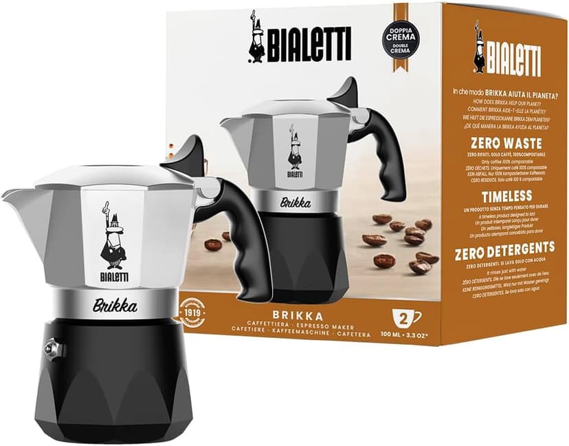 Bialetti Brikka Moka Pot - Crema-Rich Stovetop Espresso Maker, Italian Coffee Maker, 2 Espresso Shots (3.4 oz - 100 ml), Black