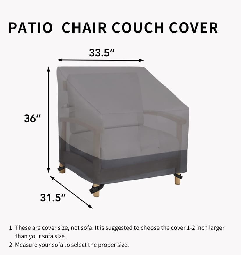 Easy-Going Outdoor Chair Cover Waterproof, Heavy Duty Patio Chair Cover, Windproof Outdoor Furniture Cover with Air Vent (2 Pack-33.5Wx31.5Dx36H inch, Gray/Dark Gray)