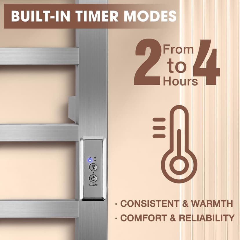 Towel Warmer for Bathroom, Heated Towel Warmer Rack Wall Mounted, 10 Bar Large Electric Hot Towel Rack with Built-in Timer, Hard-Wired & Plug-in, Fast Heating, Nickel Silver