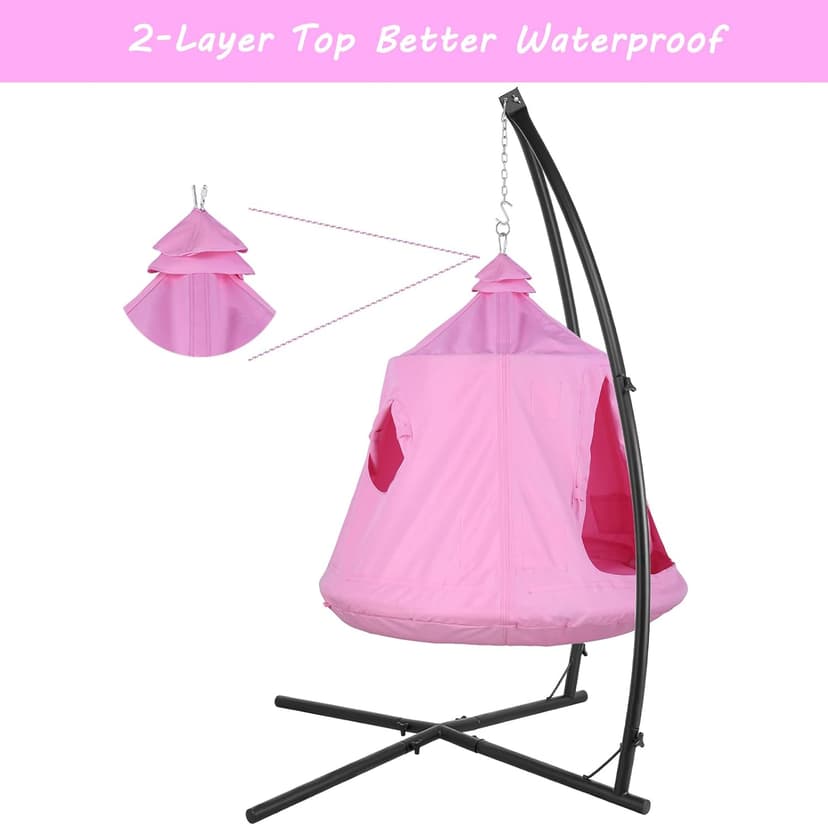 AthLike X-Shaped Hanging Tree Tent w/Swing Chair,Hammock Chair Stand Canopy w/Steel Frame,Indoor Outdoor Egg Basket Patio Seat w/Adjustable Solid Stand,Bedroom Porch Balcony Garden 330lb(Pink)