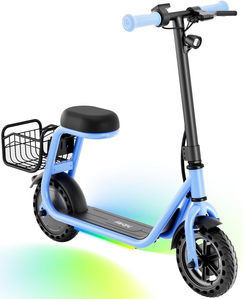 Hiboy Q2 Lite Electric Scooter with Seat for Kids Ages 4-10 - UL Certified, Up to 9.3 MPH with 100W Motor, 3-Speed Adjustable, Rear Basket, LED Neon/Brake Lights, LCD Display