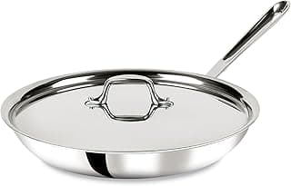 All-Clad D3 12" Stainless Steel Frying pan W/Lid, 3-Ply Stainless Steel Pan, Induction, Oven Broiler Safe 600F Skillet, Professional Cookware, Silver