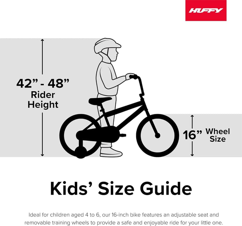 Huffy Disney and Marvel 12/16 Inch Boy's Bike for Kids, Multiple Color Options and Designs Available, Ideal for Ages 3+ Years Old, Removable Training Wheels, Adjustable Seat, Simple Coaster Brake