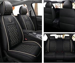 Car Seat Covers Full Set, Super Luxurious Heavy Duty Waterproof Leather Automotive Vehicle Cover for Cars SUV Pick-up Truck, Universal Non-Slip Seat Car Accessories (Black)
