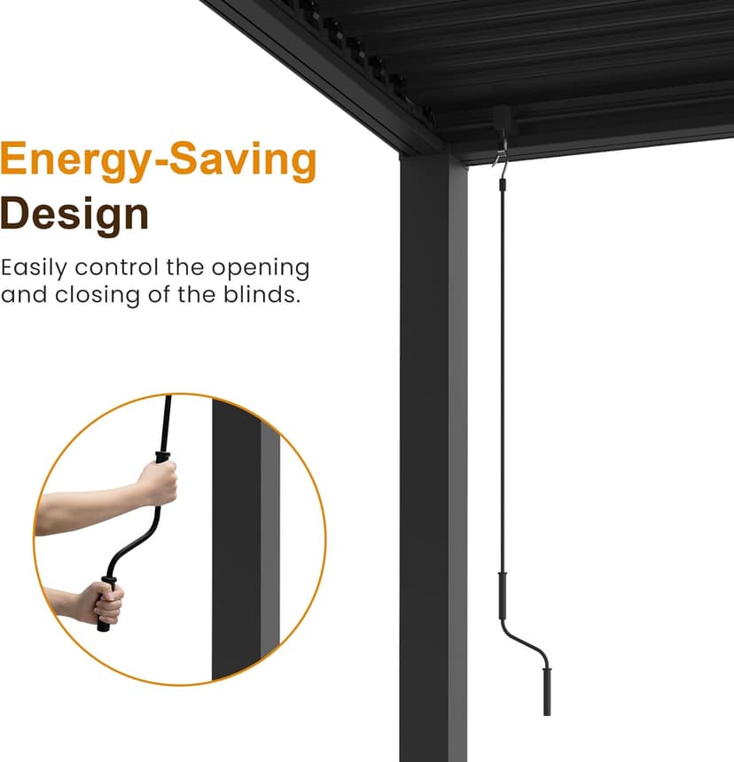 Louvered Pergola 12'x16', Full Aluminum Outdoor Pergola with Adjustable Proof and Gutter System, Metal Hardtop Gazebo for Patio, Deck, Garden, Yard, Black