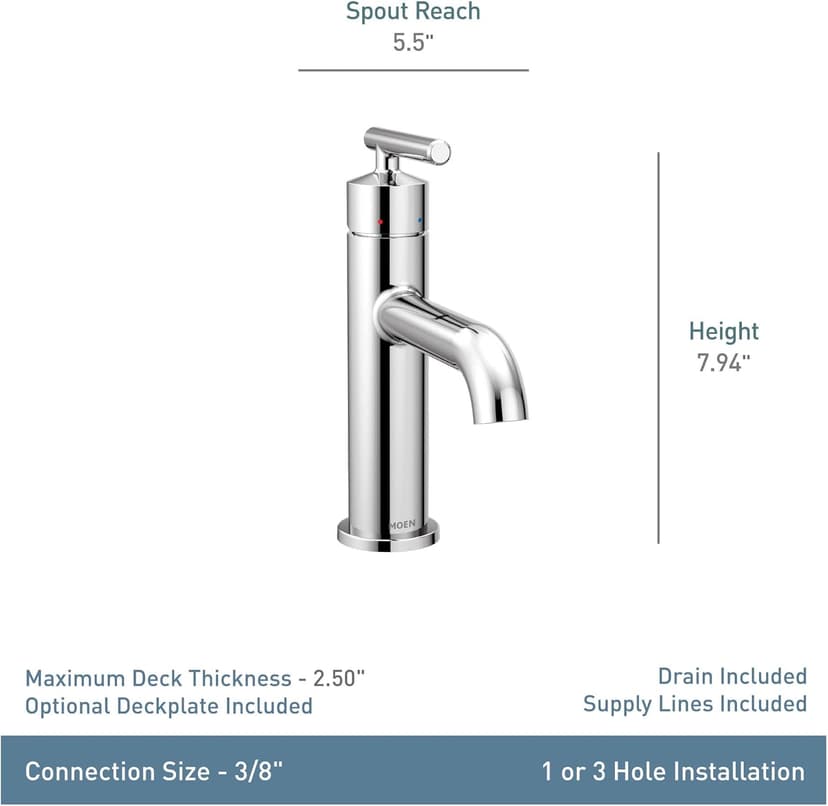 Moen 6145BL Gibson One Handle Single Hole Modern Bathroom Sink Faucet with Optional Deckplate, Matte Black