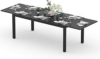 Outdoor Expandable Dining Table 71"-106" Aluminum Patio Dinner Table for 8-10 Person, Rectangular Metal Collapsible Tables with Umbrella Hole, Patio Tables with Extendable Top for Garden, Backyard