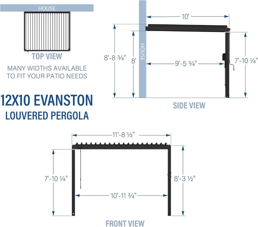 Backyard Discovery Evanston 12'x10' Galvanized Steel Wall-Mounted Louvered Pergola Kit with Adjustable Roof, Shade, Rain Protection, High-Wind Rating, PowerPort, Gutter System for Outdoor Patio, Deck