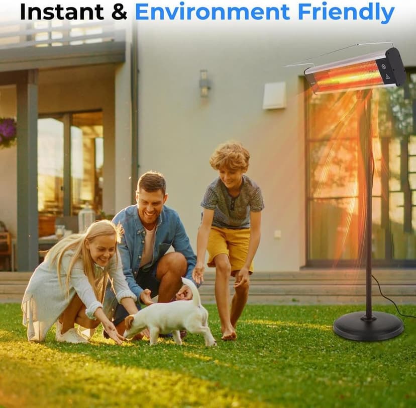 SereneLife Infrared Patio Heater 1500W Electric Heater Indoor/Outdoor Use, Portable Stand with Remote Control, IP65 Approved, 360° Tip-Over Safety Switch for Restaurant, Patio, Backyard, Garage, Decks