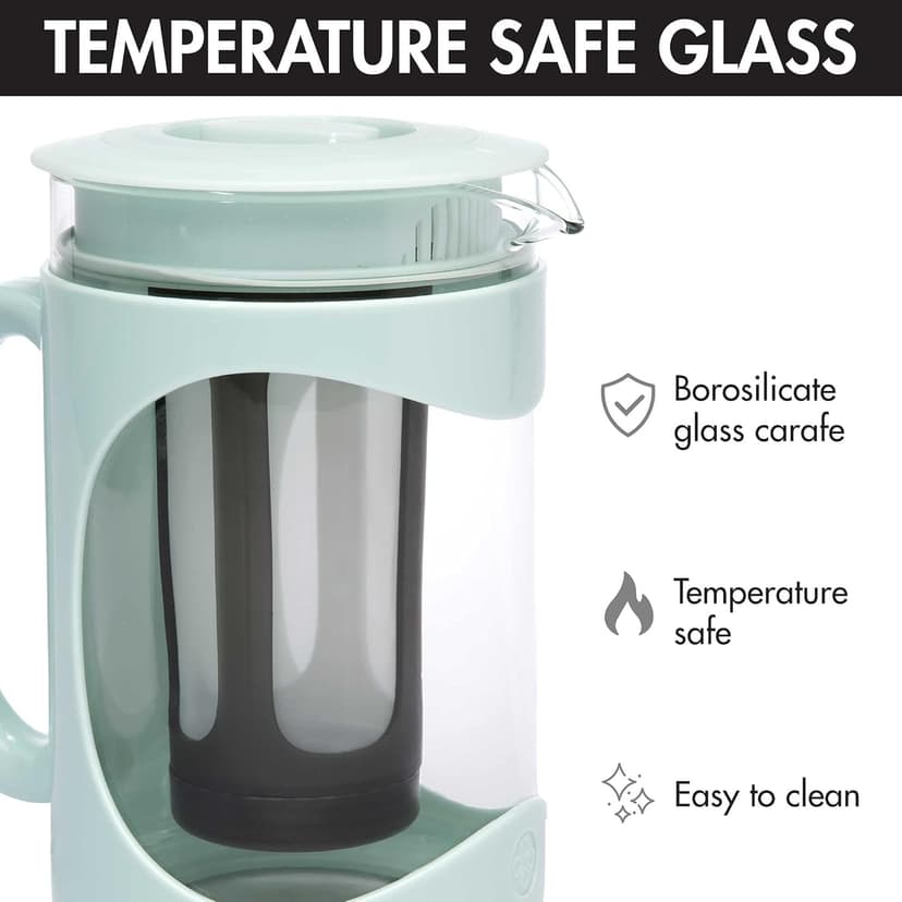 Primula Burke Deluxe Cold Brew Iced Coffee Maker, Comfort Grip Handle, Durable Glass Carafe, Removable Mesh Filter, Perfect 6 Cup Size, Dishwasher Safe, 1.6 qt, Aqua