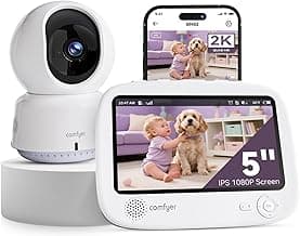 Smart WiFi Baby Monitor - 5" 1080P Split Screen & 2K Camera App Control, Motion Alerts, Sound Detection, HD Night Vision, 5050mAh Battery, 2-Way Talk, Multi-User, Triple Security, 1600ft Range