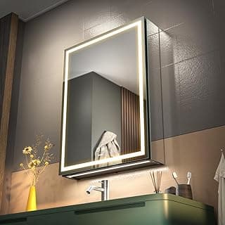 LED Lighted Bathroom Medicine Mirror Cabinet with Sockets & USBs, Anti-Fog Dimmable Light and Color Adjustment, Antirust and Easy to Install Aluminum Cabinet (20 * 28 inch)