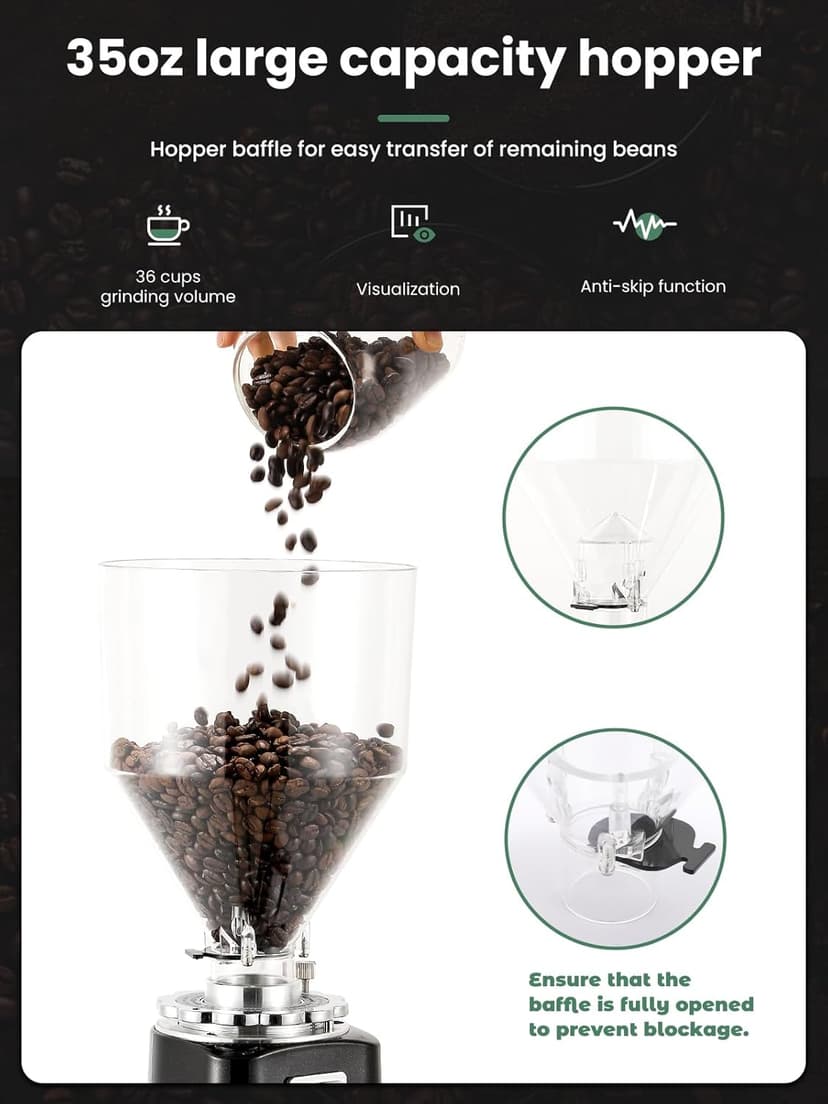 Huanyu Flat Burr Coffee Grinder with 19 Grinding Settings Large Capacity 35oz Black and Huanyu Electric Espresso Portafilter Cleaner with Dual Brush Heads and Three Scrapers Bundle