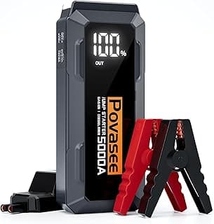 5000A Jump Starter Povasee Car Battery Jump Starter, 12V Jump Box for car up to All Gas or 10L Diesel Engine Battery Jumper Starter Portable with 3" LCD Display Power Bank/Dual Output/LED Light