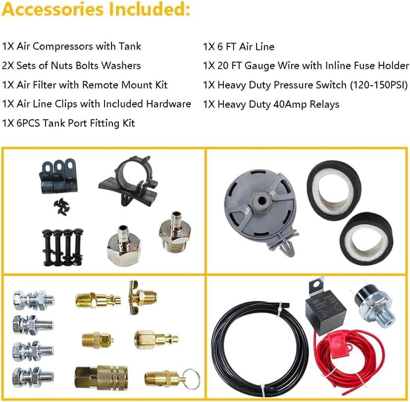 Medium Duty Onboard Air System/Kit 150 PSI Compressor 12V With 2.5 Gallon (9.5 Liter) Train/Air Horn Tank
