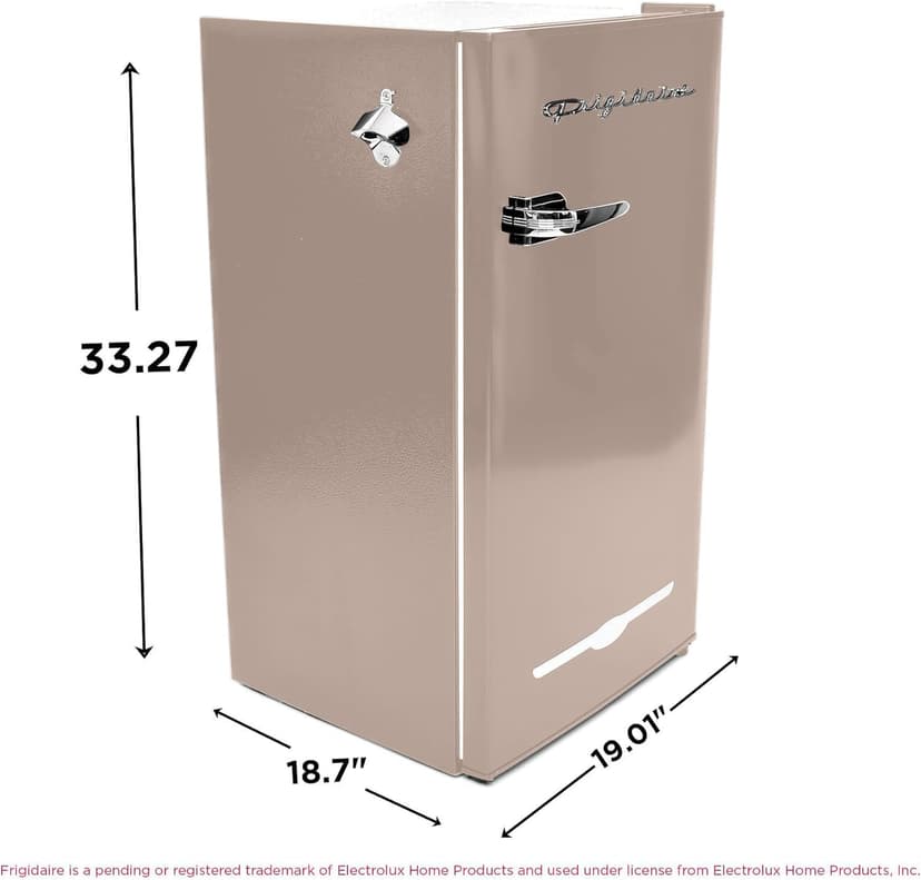 Frigidaire Retro Compact Fridge with Chiller, 3.2 cu ft Countertop Fridge with Built-In Bottle Opener, Compact Refrigerator for Office, Bedroom, Dorm Room or Cabin - 16.5" D x 19" W x 31" H (Coral)