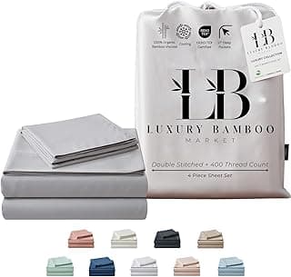 Luxury Bamboo Market | King Size Bed Sheet Set | 100% Viscose Made from Bamboo | Organically Grown | Ultra Soft | Cooling Sheets for Hot Sleepers | 17" Deep Pocket [Dove Grey (Silver Grey)]