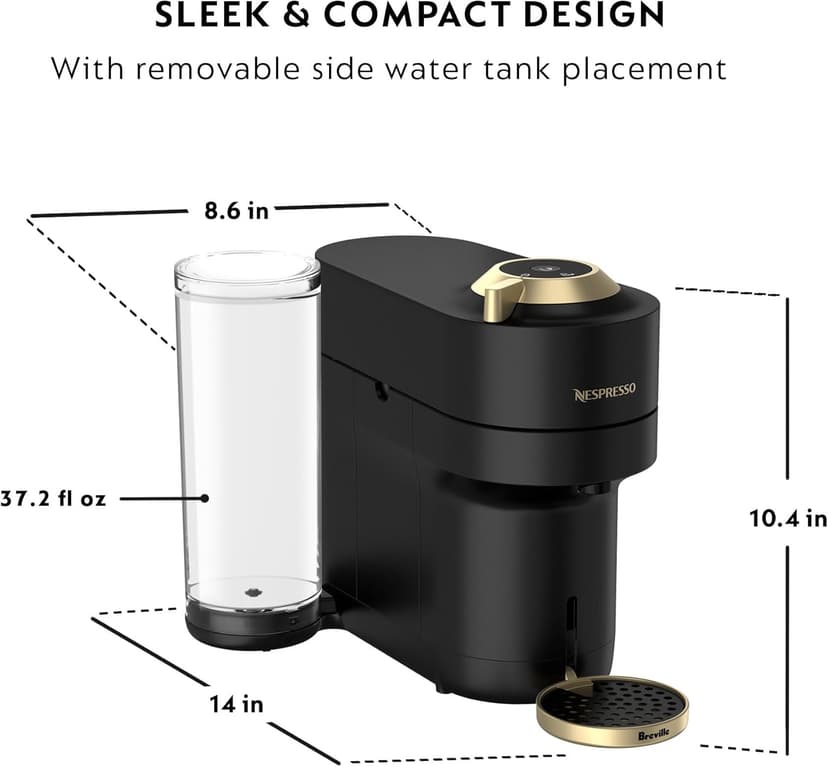 Nespresso Festive Vertuo Pop+ Coffee and Espresso Maker by Breville, Matte Black Gold